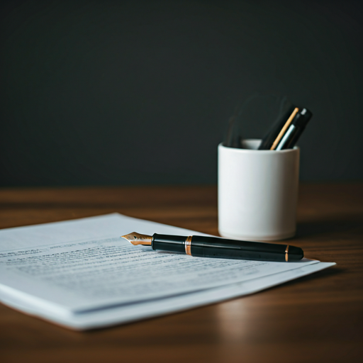 Documents and fountain pen on office desk